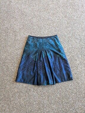 Y2K Silky Pleated A Line Skirt Size 6 Peacock